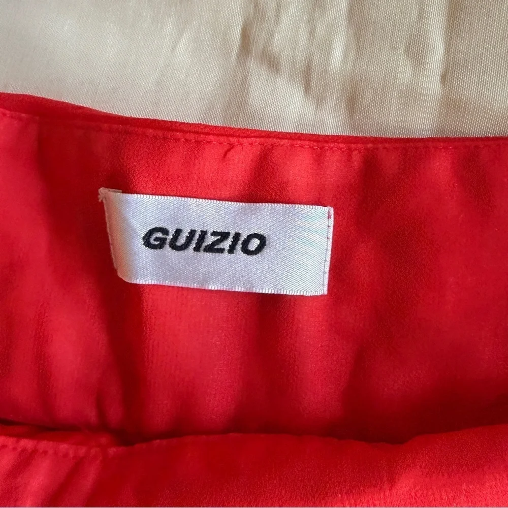 GUIZIO- Chiffon Slit Mini Skirt Size Large Poppy Orange Micro Summer Low Waist